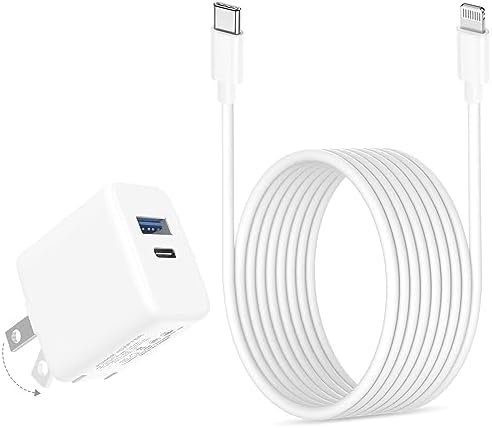20 W Dual-Port Fast Charger for i Pad: Rapid Charging Solution with 6.6 ft USB-C to Lightning Cable – Compatible with i Pad 9/8/7/6/5, i Pad Air 2/3, i Pad Mini 3/4/5, Compact & Portable Foldable Wall Adapter for Dual Device Charging
