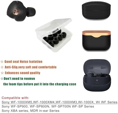 Premium Memory Foam Eartips for Sony WF-1000 Series – Superior Comfort & Noise Isolation Replacement Tips for WF-1000 XM4, XM5, XM3, SP900, XB700, WI-1000 X – 3 Pairs in Classic Black for Enhanced Audio Experience and Compatibility