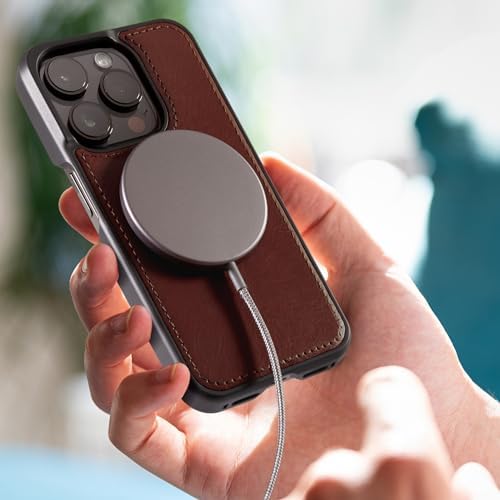 Dreem Empower Magnetic Wireless Charger Pad – High-Speed Mag Safe & Qi-Certified Charging Solution with Premium Vegan Leather Finish in Coffee – Effortless Device Alignment & Enhanced Overheat Protection for a Stylish, Tangle-Free Experience