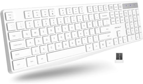Transform Your Typing Experience with the Macally Wireless Ergonomic Keyboard – Full-Size Design with Numeric Keypad for Enhanced Comfort and Productivity, Perfectly Compatible with Laptops, Desktops, and Chromebooks – Sleek White Finish for a Modern Workspace