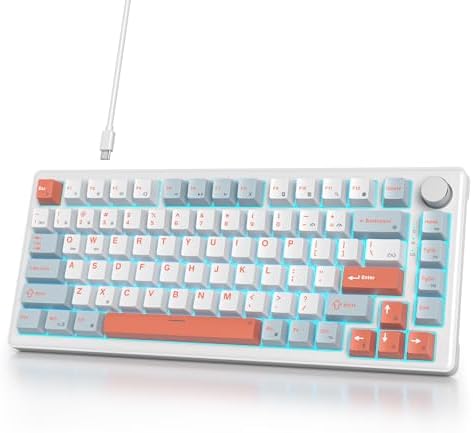 Transform Your Gaming Setup with the 75% Monster B Wired Mechanical Keyboard – 82 Keys, Gasket Mount Design, Hot-Swappable White Switches, RGB Lighting, Programmable Features for Mac/Windows – Unmatched Speed and Comfort for Gamers and Professionals