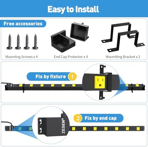 Heavy-Duty 12-Outlet Power Strip with Surge Protection – 4 ft Cord, ETL Certified for Industrial & Garage Use, Efficient Multi-Device Connectivity, Durable & Reliable Power Supply Solution for Workshops and Equipment