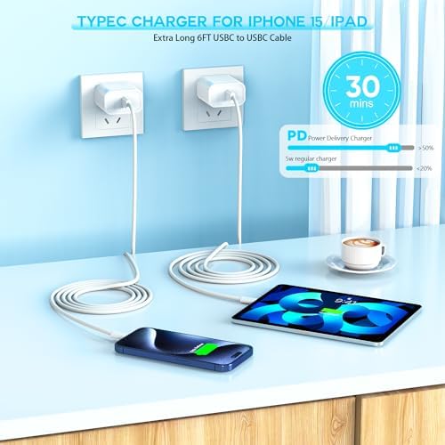 Boost Device Powering with the Apple i Phone 16/15 Fast Charge Essentials Set – MFi Certified 20 W USB-C Blocks & 6 FT Cables in Eye-Catching Purple for Unmatched Charging Speed – Ideal for i Phone 16/15 Series and i Pad with Advanced Durability and Flexibility
