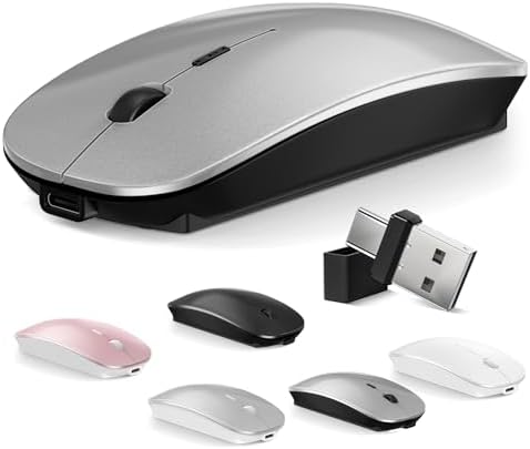 Sleek Rose Gold Wireless Bluetooth Mouse for Mac Book – Rechargeable, Ergonomic, and Silent Operation with Dual Mode Connectivity (Bluetooth 5.2/3.0 & 2.4 GHz USB-C) – Perfect Accessory for Mac Book Air, Mac Pro, and i Pad Users – Enhance Your Workflow and Style!
