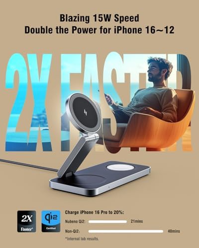 Revolutionary 3-in-1 Foldable Wireless Charging Station – 15 W Qi2-Certified Magnetic Charger for i Phone 16/15/14/13/12, Apple Watch, and Air Pods – Compact Fast Charging Dock with 30 W Adapter for Ultimate Compatibility and Speed – Perfect for Travel and Home Use