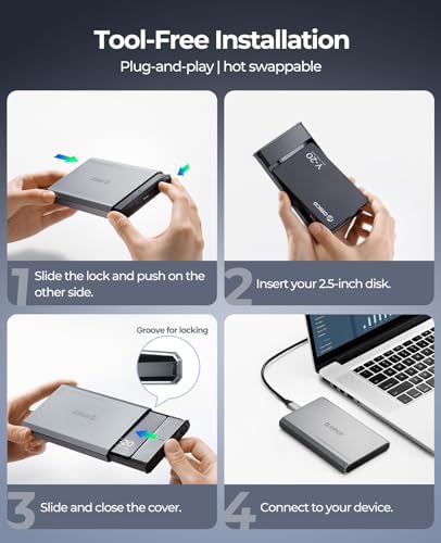 Elevate Your Data Storage with ORICO Aluminum USB C Hard Drive Enclosure – High-Speed 2.5 Inch SATA SSD/HDD Case for Enhanced Performance, Includes USB 3.2 Gen 2 Dual Connectivity Cable for Seamless Compatibility with mac OS, Windows, and Linux – Ideal Solution for Samsung, Crucial, and WD Drives
