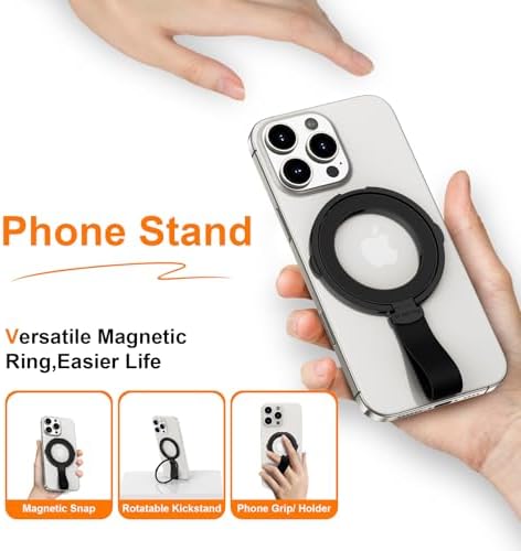 Revolutionary Magnetic Phone Grip Stand for i Phone 16 Series – 2-Pack Magsafe Kickstand & Ring Holder for Secure Handling, Effortless Wireless Charging, & Hands-Free Viewing – Compatible with i Phone 15 & 16 Models – Elevate Your Smartphone Experience with Durable Design & Sleek Aesthetics