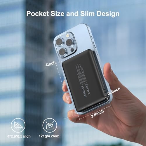 Magnetic Wireless Power Bank for i Phone 16/15/14/13/12 | 5000 m Ah Fast Charging Battery Pack with USB-C Cable | Ultra-Slim & Lightweight Design for Easy Portability | Advanced Safety Features for Reliable On-the-Go Power Solutions