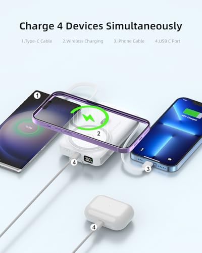 Revolutionary Magnetic Power Bank – 10000 m Ah Wireless Charger with Integrated Cables & AC Plug – 22.5 W PD Fast Charge for i Phone 16/15/14 Series, Samsung S22/S21, Google Pixel – Compact Travel Essential with Smart LED Display and Versatile Foldable Stand for Ultimate Convenience