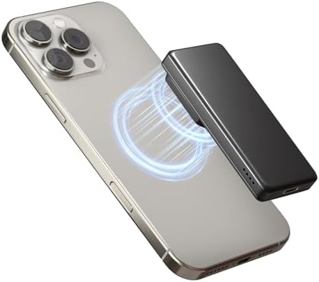 Ultra Slim Magnetic Wireless Power Bank for i Phone – 5000 m Ah Fast Charging Portable Charger with 20 W High-Speed Output, Lightweight Design in Metallic Black – Perfect Companion for i Phone 16/15/14/13 Pro Max & Pro Plus – Effortless Charging on the Move with Enhanced Mag Safe Compatibility