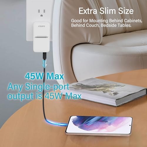 Compact 45 W Dual USB-C Wall Charger with Ga N Technology – Super Fast Charging Adapter for Laptops, Smartphones, and Tablets – Ideal Travel Companion with Folding Plug Design – Enhanced Power Delivery 3.0 for Samsung Galaxy and More – Lightweight and Efficient Charging Solution