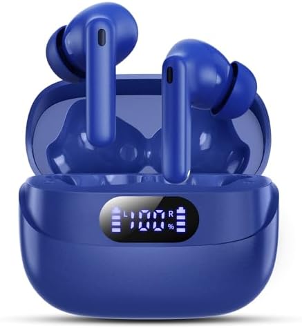 Sleek Rose Gold Wireless Earbuds with Bluetooth 5.3 | 42-Hour Long Battery Life & IPX7 Waterproof Design | Premium Noise Cancelling Earphones for Exceptional Audio | Intelligent LED Display for Seamless Connectivity on i OS & Android