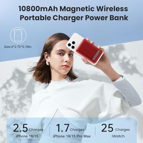 Advanced Magnetic Wireless Power Bank – 10800 m Ah Portable Charger with Foldable Stand, LED Battery Indicator, and 25 W Fast Charging for i Phone 16/15/14/13/12 Pro/Pro Max/Plus – Ultimate Compatibility and Convenience