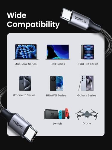 UGREEN 10 FT USB C to USB C Cable 2-Pack – 60 W Fast Charging Nylon Braided Power Cord for i Phone 16/15, Galaxy S24/S23/S22, Pixel 8/7, Mac Book Air/Pro, Dell XPS, i Pad Pro/Mini/Air, Nintendo Switch, Steam Deck – Ultimate Durability & Versatile Connectivity