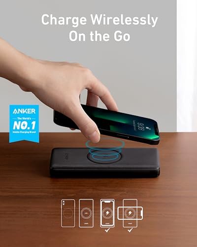 Anker Power Core III 10,000 m Ah Wireless Portable Charger – Qi-Certified 10 W Fast Wireless Charging & 18 W USB-C Quick Charge for i Phone 14 Series, i Pad, Air Pods & More – Ultimate Portability with Enhanced Device Compatibility and Safety Features