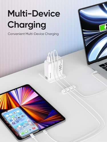 High-Power 140 W USB-C Fast Charger for Mac Book Pro & Air – Versatile 3-in-1 Charging Hub with Smart Temperature Control & Cable Organizer – Ultimate Solution for Laptops, i Pads, and All USB-C Devices – FCC & UL Certified for Unmatched Safety and Performance