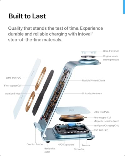Intoval 3-in-1 Wireless Charging Station: Sleek Fast Charger for i Phone 16/15/14/13/12/11/X Pro Max, Apple Watch 10 Ultra/3 SE/9/8/7/6/5/4/3/2, and Air Pods Pro/4/Pro 2/3 – Ultimate Compatibility and Efficient Power Management in Stylish Silver Finish