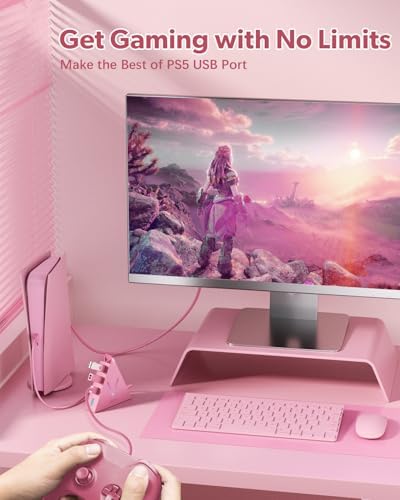 Elevate Your Connectivity with the Stylish Pink USB C Hub – 4 USB 3.0 Ports and 2 FT Extension Cables for Seamless Integration with i Pad Pro, Mac Book Pro, Surface & More – Ultimate Performance Meets Chic Design!