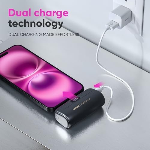 Compact 5000 m Ah Portable Charger for i Phone 15/16 and USB-C Devices – Fast Charging Mini Power Bank in Sleek White – Lightweight On-the-Go Power Bank for Busy Lifestyles – Perfect for Travelers and Professionals
