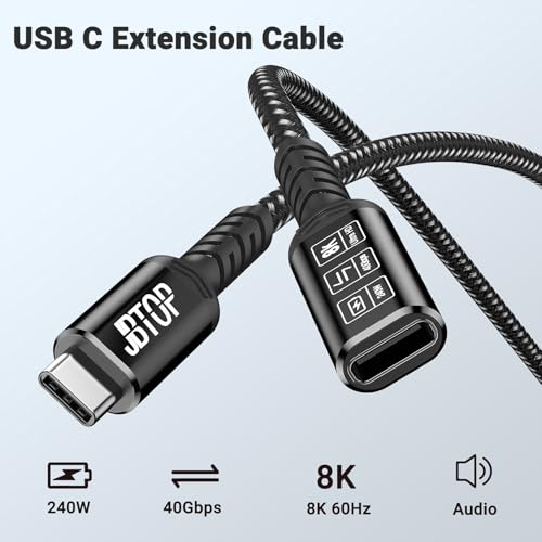 Innovative L-Shaped USB C Extension Cable (2 Pack, 6.6 Ft) – 240 W Power Delivery, 40 Gbps High-Speed Data Transfer, Durable Nylon Braided Design for i Phone 16, i Pad, Mac Book & Mag Safe – Optimal Flexibility for Tightly Spaced Connections
