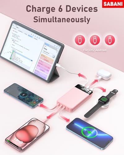 SABANI 35000 m Ah Power Bank – All-in-One Portable Charger with 4 Integrated Cables, 22.5 W Fast Charging for i Phone 16/15/14/13 & Samsung Android Devices – Ultimate On-the-Go Battery Solution in Sleek Black Design for Seamless Connectivity and Reliability