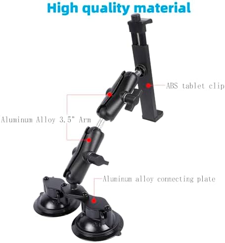 Ultimate Dual Suction Cup Tablet Mount for Vehicles – 13.4-Inch Aluminum Arm with 360° Rotation, Secure 2-Stage Holder for i Pad Pro/Air/Mini, Galaxy Tab & 6.5-12.9″ Tablets – Superior Stability & Hands-Free Convenience for Seamless Navigation and Entertainment
