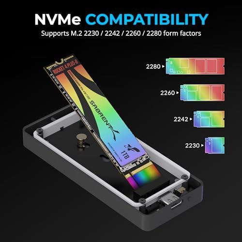 SABRENT USB-C M.2 2230 NVMe SSD Enclosure – Achieve 10 Gbps Transfer Speeds with UASP & Trim Support for Seamless Data Management on Windows, mac OS & Linux – Compact, High-Performance Storage Solution for Tech Professionals and Enthusiasts