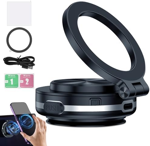 Revolutionize Your Driving Experience with the Electric Vacuum Magnetic Car Phone Mount – 360° Rotating Holder for Optimal Viewing, Universally Compatible with All Phones, Strong Suction for Smooth Surfaces, Effortless Installation & Enhanced Safety in Every Journey – Sleek Black Design for Any Car Interior