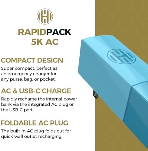 Ultra-Compact HALO Rapid Pack 5000 AC: Dual-Function Power Bank & Wall Charger with Fast USB-A & USB-C Ports | TSA-Approved Travel Essential for Multi-Device Charging | Smart Battery Protection & LED Indicators for Ultimate Convenience