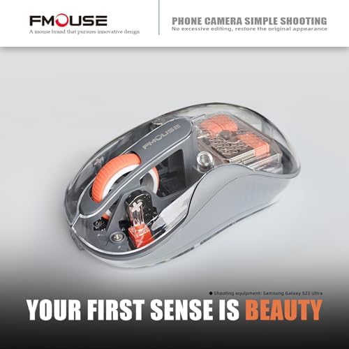 Sleek Dual Connectivity Transparent Wireless Mouse – Rechargeable RGB with USB-C Receiver for Mac Book & Laptops, Compact Design with Cool LED Lights, Silent Operation, and Magnetic Cover for Enhanced Portability – Orange