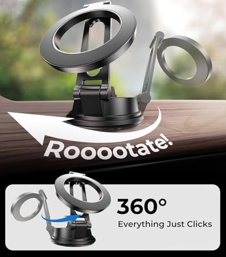 Mag Safe-Compatible Vacuum Suction Car Phone Holder – Versatile Magnetic Mount with Aerospace Alloy Arm for Tesla, Gym, Shower, and Smooth Surfaces – Secure Dashboard/Windshield Screen Solution for i Phone – 360-Degree Rotation for Optimal Viewing Angles and Hands-Free Safety