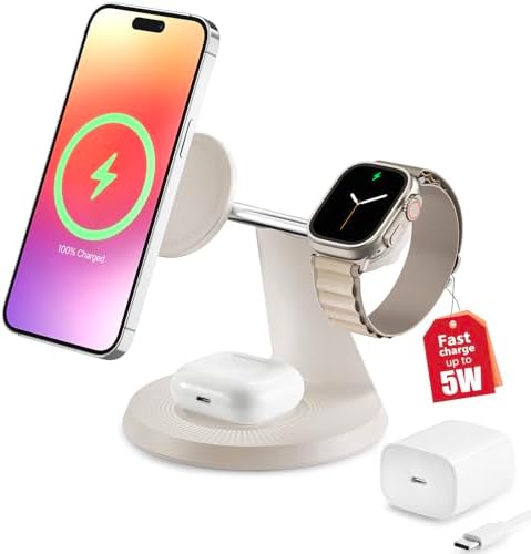 Revolutionize Your Charging Routine with Our 3-in-1 Wireless Charging Station for Apple Devices – Fast Mag Safe Charger for i Phone Models 12-16, Apple Watch, and Air Pods – Compact Design with Enhanced Stability, Overcharge Protection, and Effortless Organization