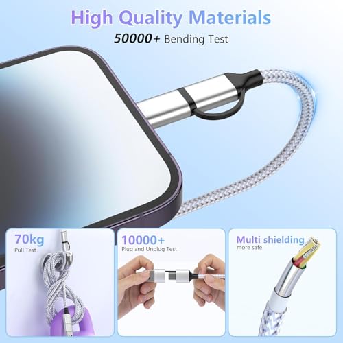 16 FT 4-in-1 USB C Charging Cable – Fast 60 W Lightning, Type C & USB A Compatibility for i Phone 15/14/13/12, Mac Book, i Pad & Samsung – Ultimate Versatile Charging & Data Transfer Solution for On-the-Go Power Users