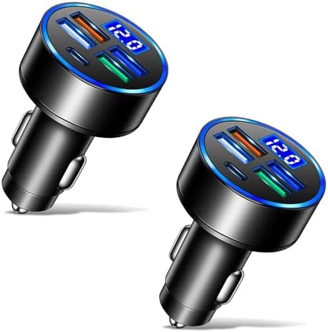 Maximize On-the-Go Charging Efficiency with the 6-Port Fast Car Charger Featuring Real-Time Voltage Monitoring and Dual PD/QC3.0 Technology – Ideal for i Phone 13/14/15 & Most Android Devices – Essential Travel Companion (2 Pack)