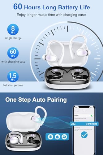 Revolutionize Your Audio Experience with 60-Hour Playtime Bluetooth 5.3 Wireless Earbuds – Advanced Noise Cancelling for Crystal Clear Sound, IPX7 Waterproof Durability, Real-Time LED Battery Monitoring, Ideal for Athletes and Outdoor Enthusiasts (RED)
