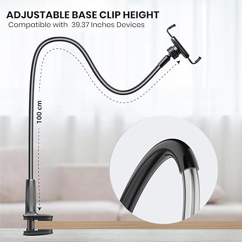 Adjustable 39in Phone & Tablet Holder – 360° Rotating Flexible Arm Mount for Bed & Desk, Universal Clamp Stand for Mobile Phones, Kindle, Galaxy Tabs, Fire Tablets, 4.7″-11″ Devices – Enhanced Compatibility and Speed