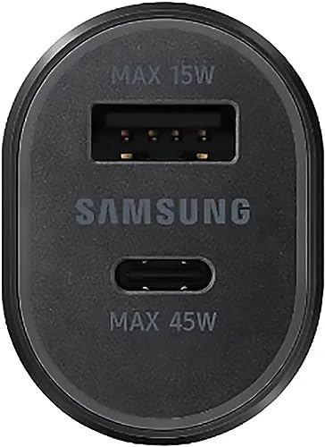 Samsung Super Fast Dual Port Car Charger – 45 W USB-C & 15 W USB-A Fast Charging Adapter for Smartphones & Tablets – Sleek Black Design for Ultimate On-the-Go Power – EP-L5300 XBEGWW – Ideal for Busy Professionals and Tech Enthusiasts