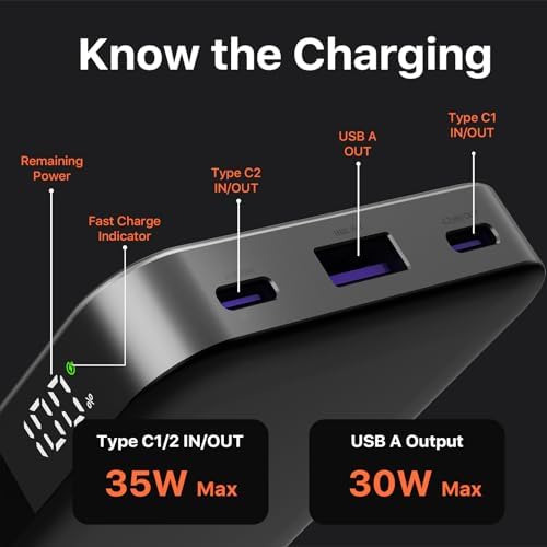 10000 m Ah Fast Charging Power Bank – 35 W Portable USB-C Charger with PD 3.0 & QC 4.0 for i Phone 15, Galaxy, Tablets, and Switch – Sleek Green Design for Ultimate Portability and Compatibility