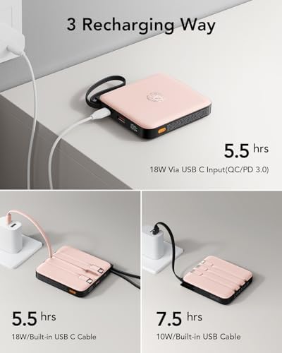 VRURC 20000 m Ah Portable Power Bank with Integrated Cables – Ultimate Travel Companion for i Phone 11-16 & Samsung Galaxy Series – Rapid 22.5 W Fast Charging Efficiency, Compact Design for On-the-Go Convenience – Essential Battery Pack for Uninterrupted Connectivity