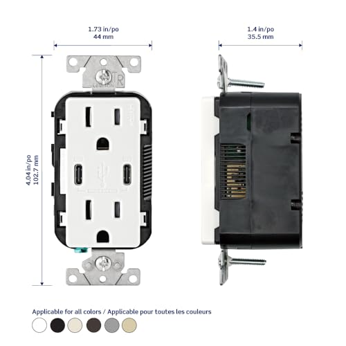 Leviton 60 W Dual USB Type A/Type-C In-Wall Charger – Fast, Efficient Power Delivery Solution for Smartphones, Tablets & Laptops – Tamper-Resistant Outlet in Light Almond for Safe, Clutter-Free Charging Experience – Perfect for Home and Office Use