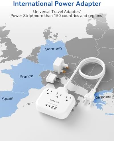 Ultimate Universal Travel Plug Adapter with PD30 W Fast Charging Hub – 3 Multi-Port Connectivity for International Travel, Featuring Dual USB-C & USB-A Outputs, 3 ft Extension Cord for Effortless Power in EU, US, UK, France & Spain – Perfect Solution for Global Adventurers Seeking Reliable Charging Options