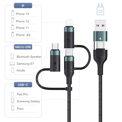 60 W PD USB C Multi-Functional Fast Charging Cable – 5-in-1 Nylon Braided Cord for Universal Compatibility with Laptops, Tablets, and Smartphones (4 FT, Grey) – Rapid Power Delivery with 3 A Fast Sync Technology