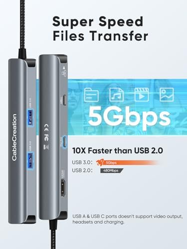 Sleek 5-in-1 USB C Hub Multiport Adapter – Aluminum 4 K HDMI, 1 Gbps Ethernet & 3 USB 3.0 Ports for Enhanced Connectivity on Mac Book Pro/Air, i Pad Pro & Surface Go – Ultimate Solution for Fast Data Transfer & Seamless Streaming