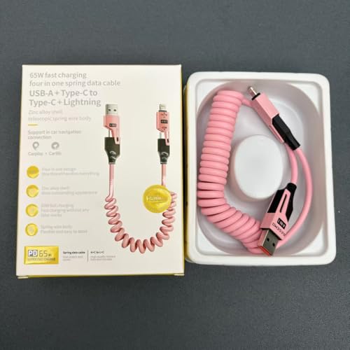 4-in-1 Supercharging Cable for Apple Devices – High-Speed USB-C & Type-C Charging Solution with Durable Spring Wire Design for Mac Book, i Pad, i Phone – Portable Multi-Functional Charging Accessory for Effortless Power Delivery