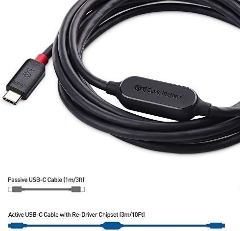Experience Unmatched Connectivity with Cable Matters 10 ft Active USB C Cable – 10 Gbps Data Transfer, 4 K@60 Hz Video Support, and 60 W Charging for Apple Vision Pro and Meta Quest 3 – Ultimate VR Accessory for High-Performance Streaming and Gaming – Durable Unidirectional Design for Enhanced Stability and Speed