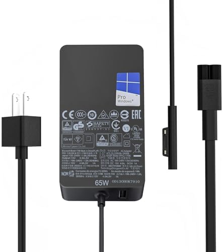 Premium 65 W Microsoft Surface Charger Replacement – Fast Charging AC Adapter for Surface Pro 3-9, Surface Laptop 1-5, Surface Go 1-3, and Surface Book 1-3 – Lightweight, Durable Power Supply for Enhanced Productivity and Seamless Performance