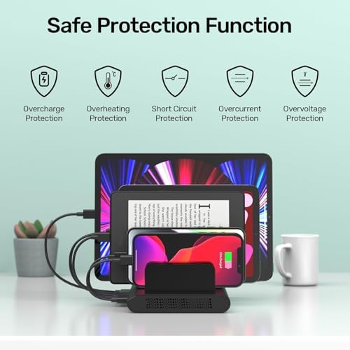 Ultimate 10-Port USB Charging Station with QC3.0 – 60 W Multi Charger Hub for Tablets & Smartphones, Customizable Dividers for Organized Power Management, Fast Charging Technology for Home & Office Use