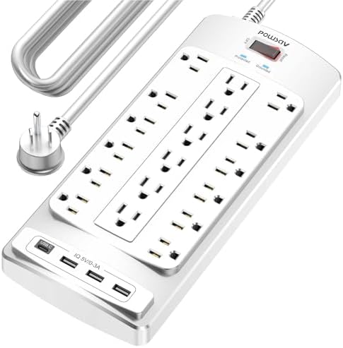 Maximize Your Power Supply with the 18-Outlet Surge Protector Power Strip – 6 Feet Heavy-Duty Extension Cord Featuring 4 Fast USB Ports, 2100 Joules of Surge Protection, and ETL Certification for Ultimate Safety and Compatibility