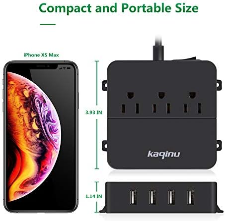 Compact Wall Mountable Power Strip with 4 USB Ports & 3 AC Outlets – Ideal Travel Companion with 5 ft Extension Cord, On/Off Switch, and Enhanced Compatibility for Cruise Ships, Hotels, and Offices (Black) – Ultimate Charging Solution for Modern Lifestyles