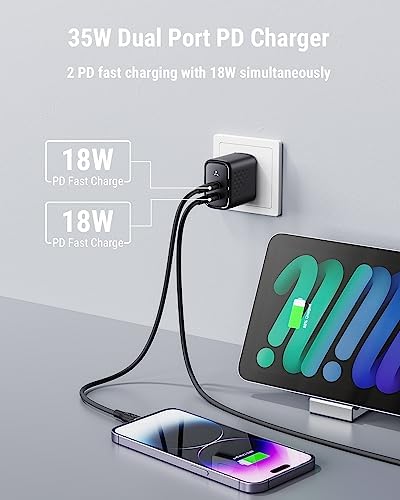 VOLTME 35 W Dual USB-C Wall Charger – Compact Fast Charging Power Adapter with PPS Technology for i Phone 14/13, Mac Book Air, i Pad Pro & Galaxy Devices – Portable & Foldable for Home, Office, and Travel Power Needs